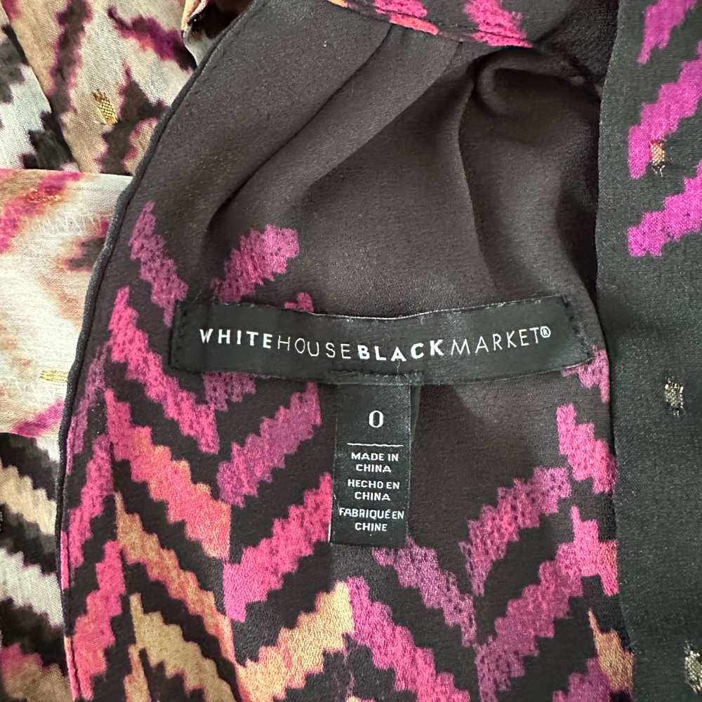 White House Black Market Chevron Tie Neck Blouse Size 0 Sleeveless Multicolor - Picture 7 of 8
